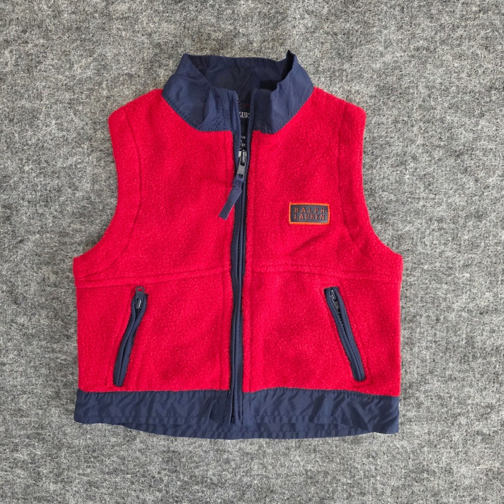 Ralph Lauren Kids Red Fleece Vest‎ 3-12 Months Small Full Zip Up Pockets